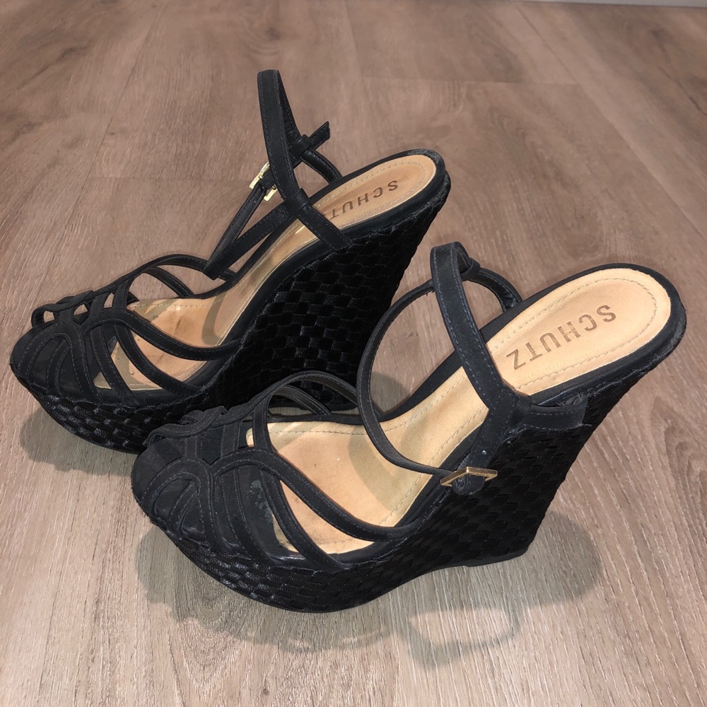 SCHUTZ black suede wedges
